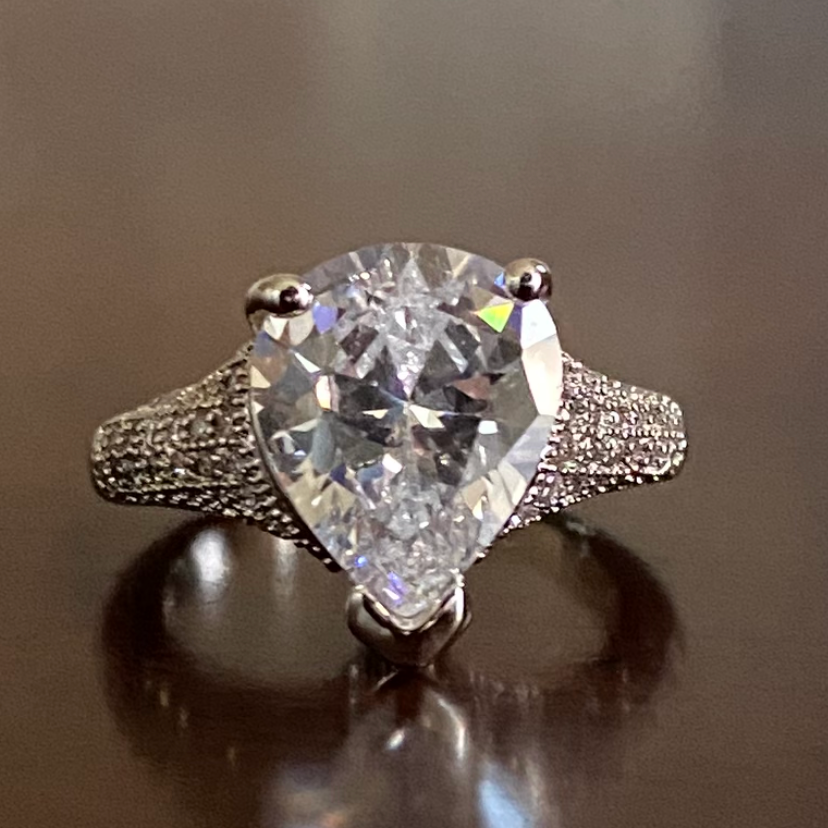 Exquisite Rhodium Radiance Cocktail Ring with Dazzling Cubic Zirconia by NueJewelz - Nue Jewelz