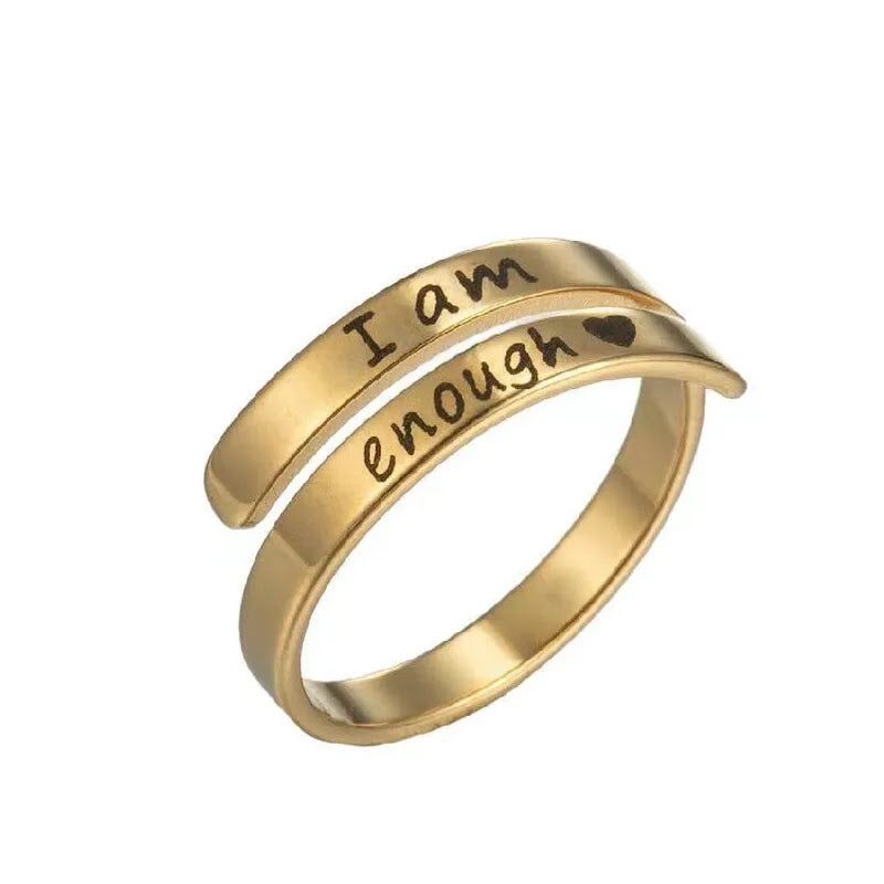 Stainless Steel Gold Plated Open Ring – "I Am Enough" by NueJewelz - Nue Jewelz