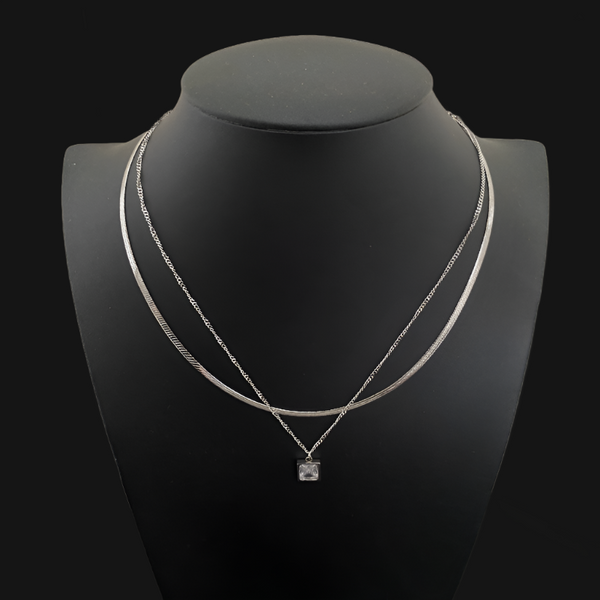 Titanium Steel Glass Stone Geometric Minimalist Multi Strand Necklace