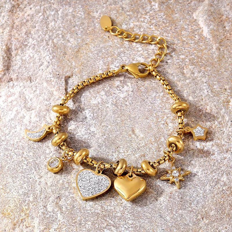 Elegant Heart Shape Bracelet with 18K Gold-Plated Rhinestones by NueJewelz - Nue Jewelz