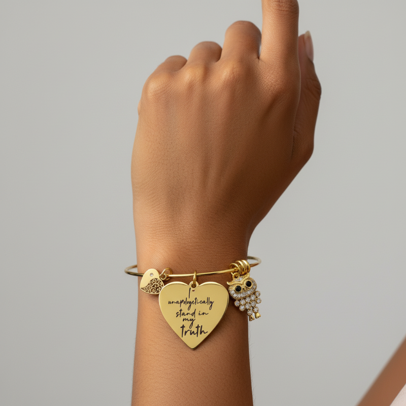 The Truth Keeper Bangle - Gold Adjustable Charm Bangle Bracelet Women Inspirational | Nue Jewelz - Nue Jewelz