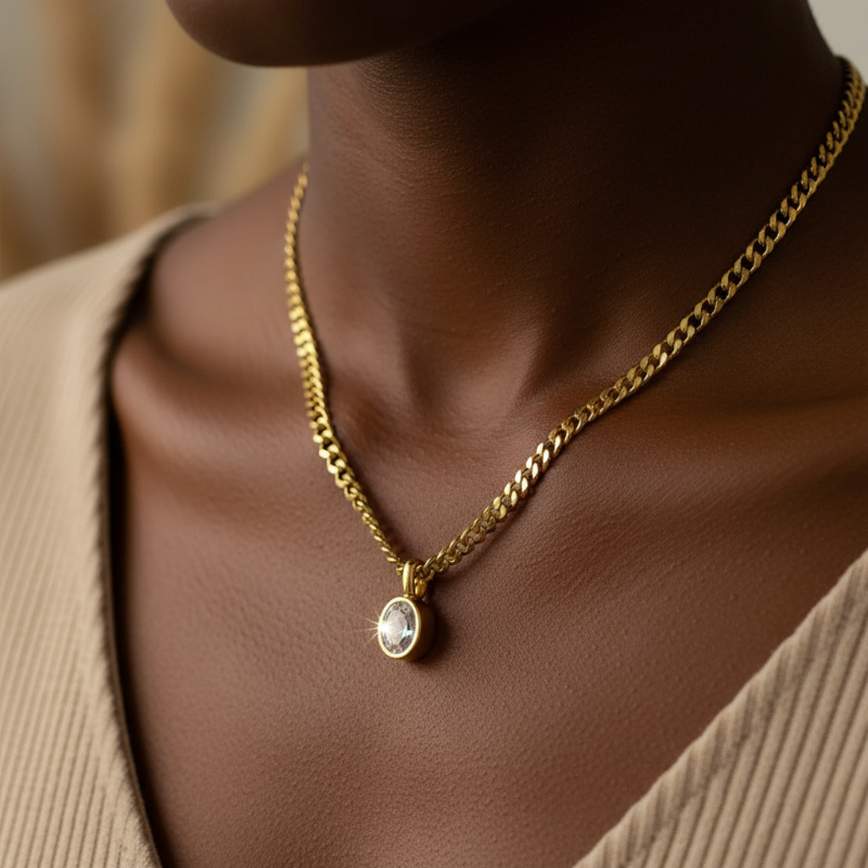 The Oval Glow Pendant - Gold Chain Necklace with Oval Crystal Pendant | Nue Jewelz - Nue Jewelz