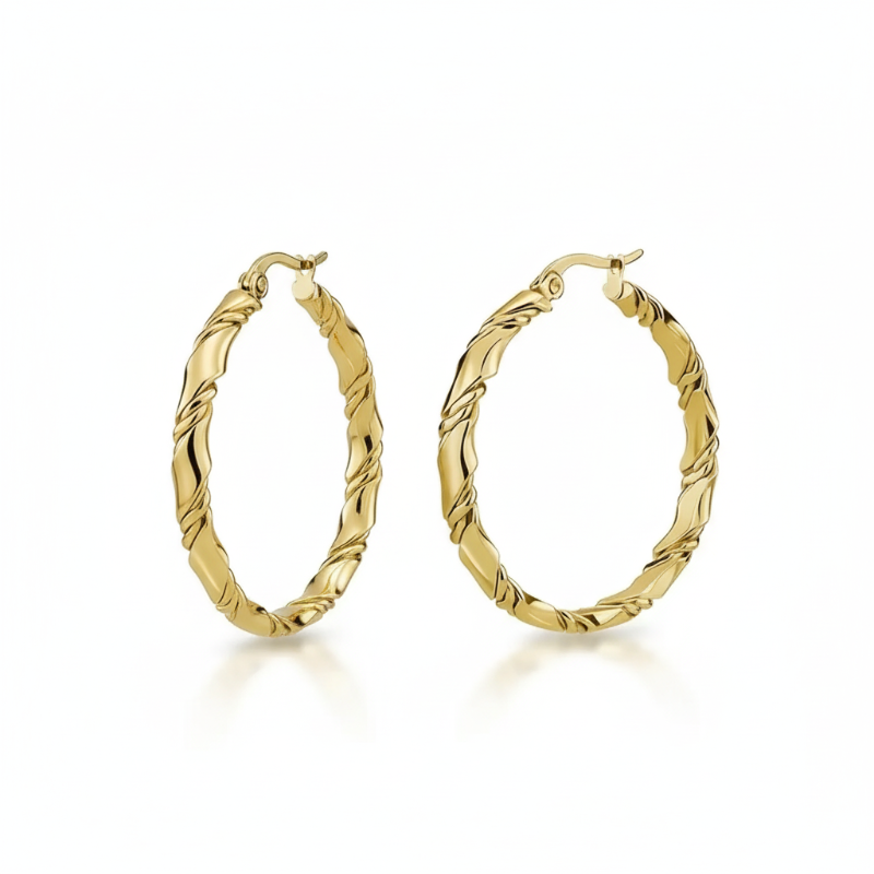 Twisted Elegance Hoops gold-tone twisted spiral medium hoop earrings with secure hinge closure