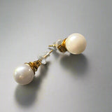 304 Stainless Steel Artificial Pearls 14K Gold Plated Ear Studs