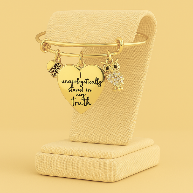 Unapologetically Stainless Steel Charm Bracelet with owl and heart charms by NueJewelz.