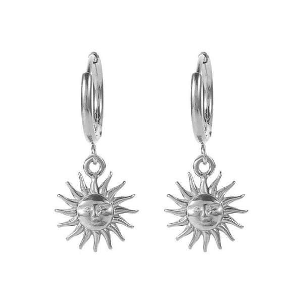 Classic titanium steel sun drop earrings with unique sun design.