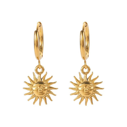 Classic style titanium steel drop earrings with sun design, elegant and durable for any occasion.
