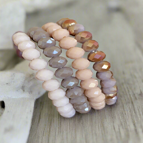 Pink & Mauve Crystal Stretch Bracelet Set