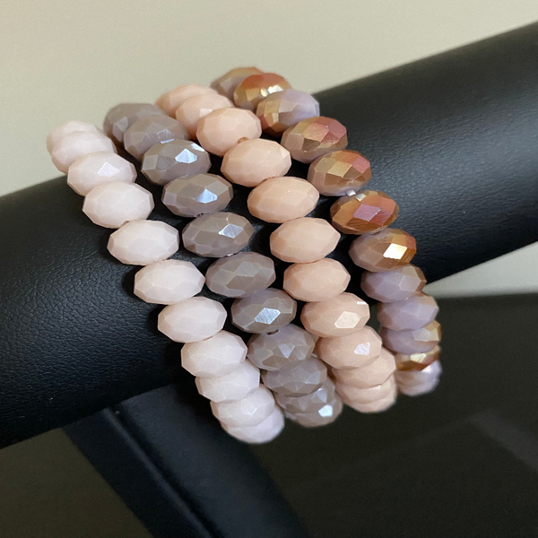 Pink & Mauve Crystal Stretch Bracelet Set