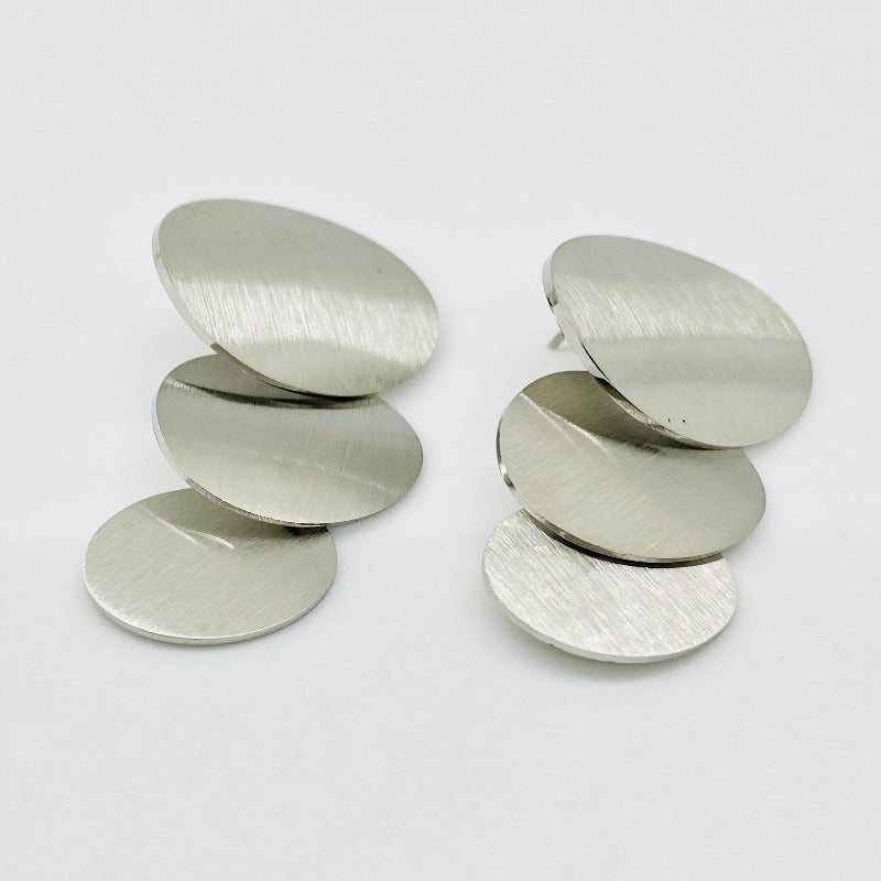 Brushed Silver Disc Earrings