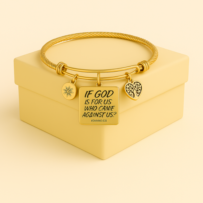 Elegant stainless steel charm bracelet with inspiring gold charms, symbolizing strength and individuality by NueJewelz.