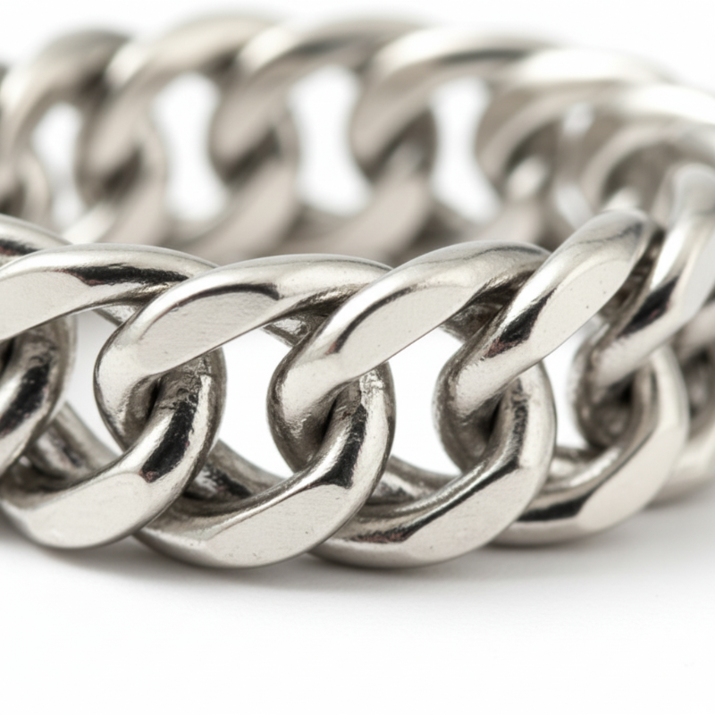 Close-up of a silver chain bracelet on a white background