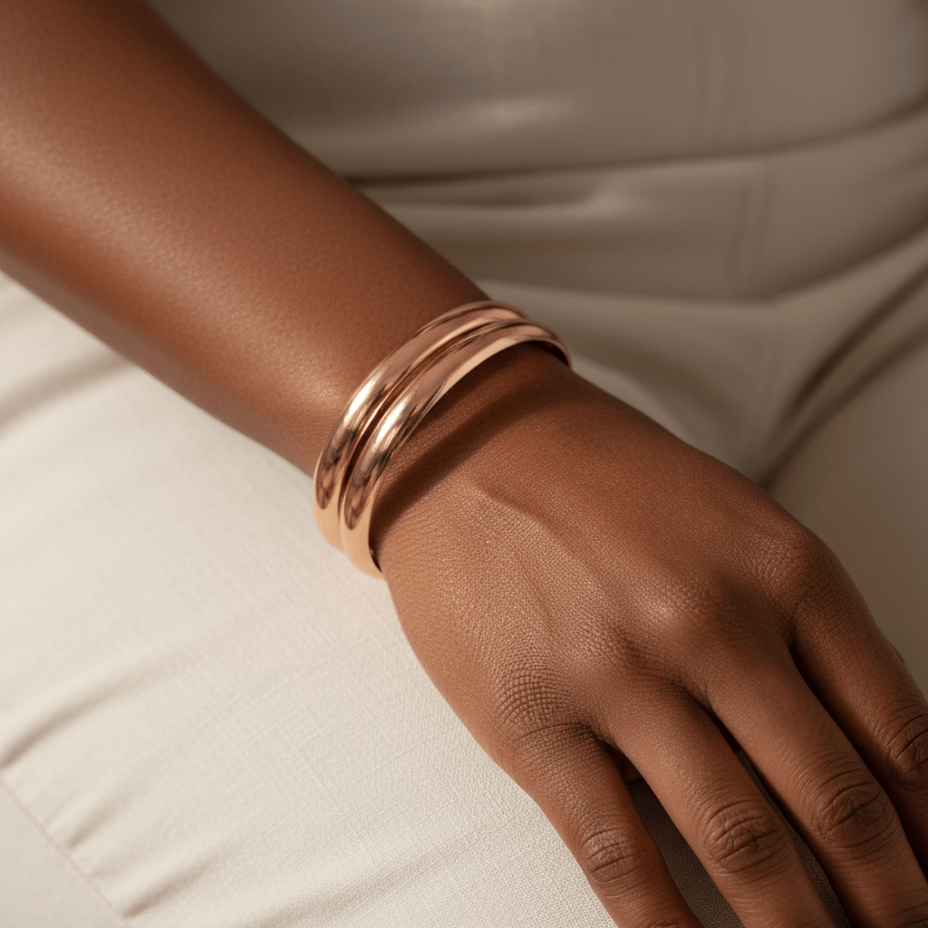 The Bold Statement Bangles Rose Gold - Brown-Skinned Model (Updated)