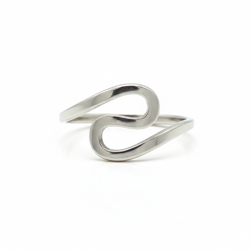 elegant silver infinity twist ring in polished stainless steel with smooth contour