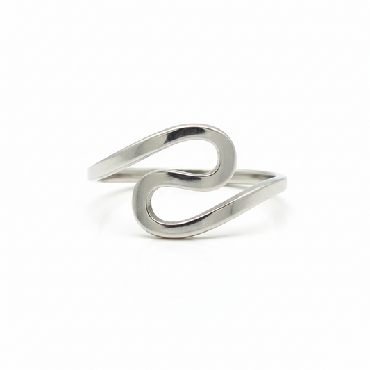 elegant silver infinity twist ring in polished stainless steel with smooth contour
