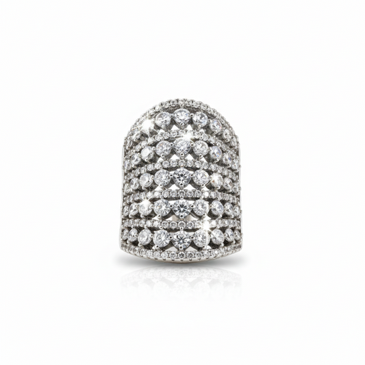 Luxe Pavé Dome Ring wide dome band with pavé-set cubic zirconia stones in rhodium-plated stainless steel