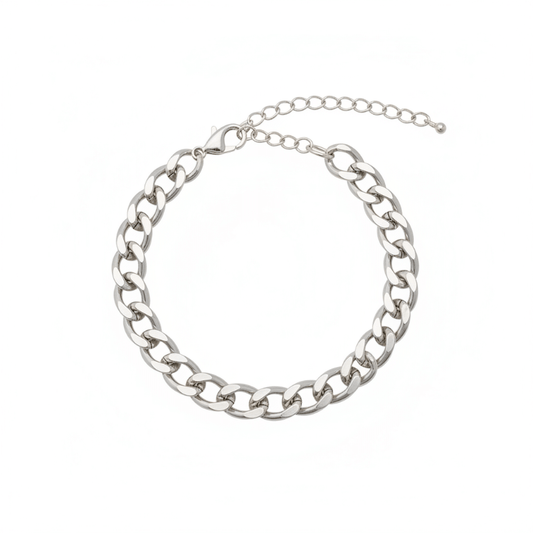 The Silver Link Glow adjustable stainless steel anklet bracelet by Nue Jewelz