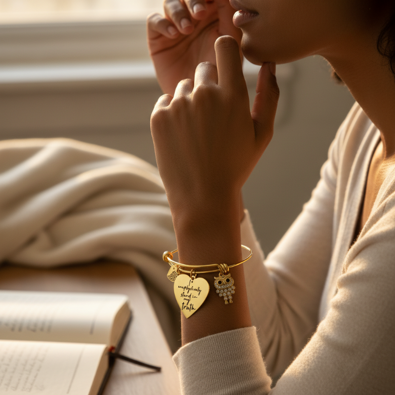 The Truth Keeper Bangle - Gold Adjustable Charm Bangle Bracelet Women Inspirational | Nue Jewelz - Nue Jewelz 