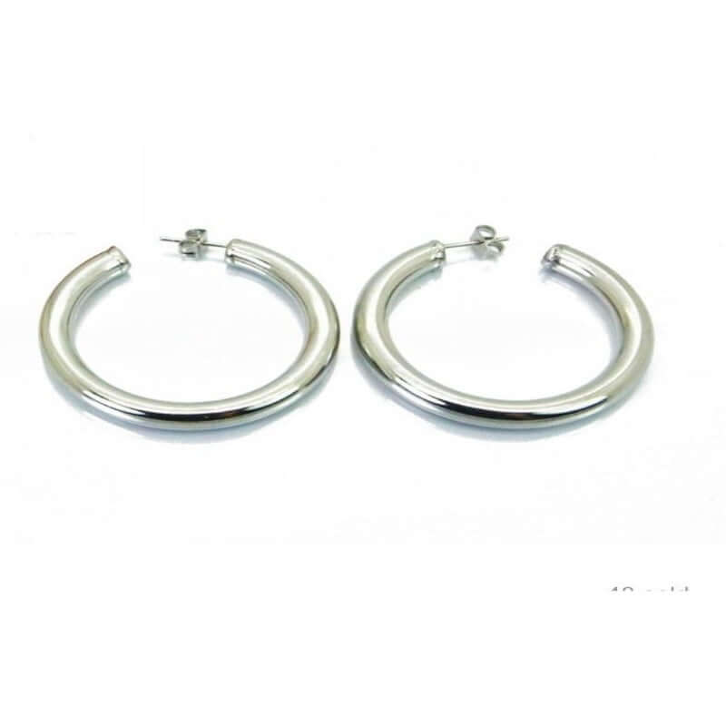 Stainless Steel Tube Hoop Earrings-Silver